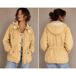 Vintage East West Hooded Jacket Windbreaker Light Yellow Tan Cotton M Gorpcore